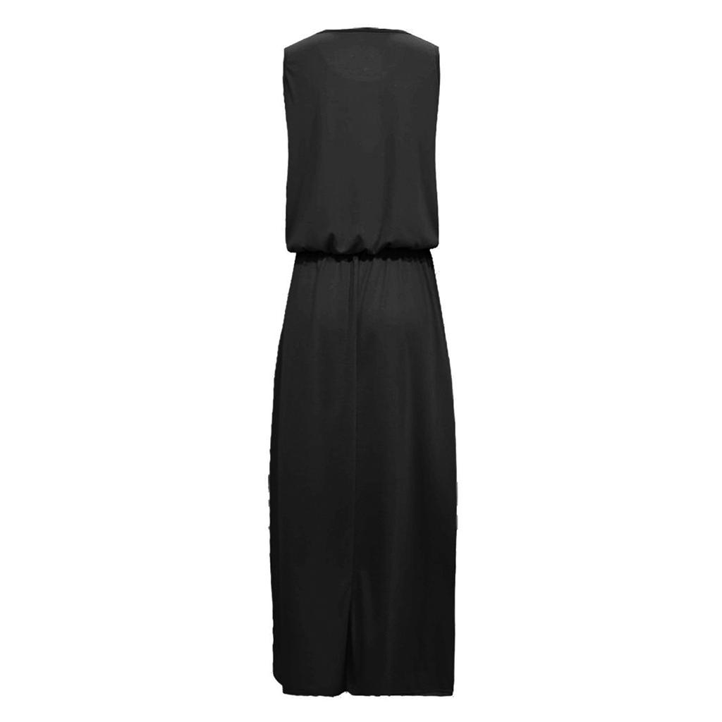 Women Sleeveless Casual Solid-Color Summer Swing Long Dresses Party Beach Round Neck Summer Dresses
