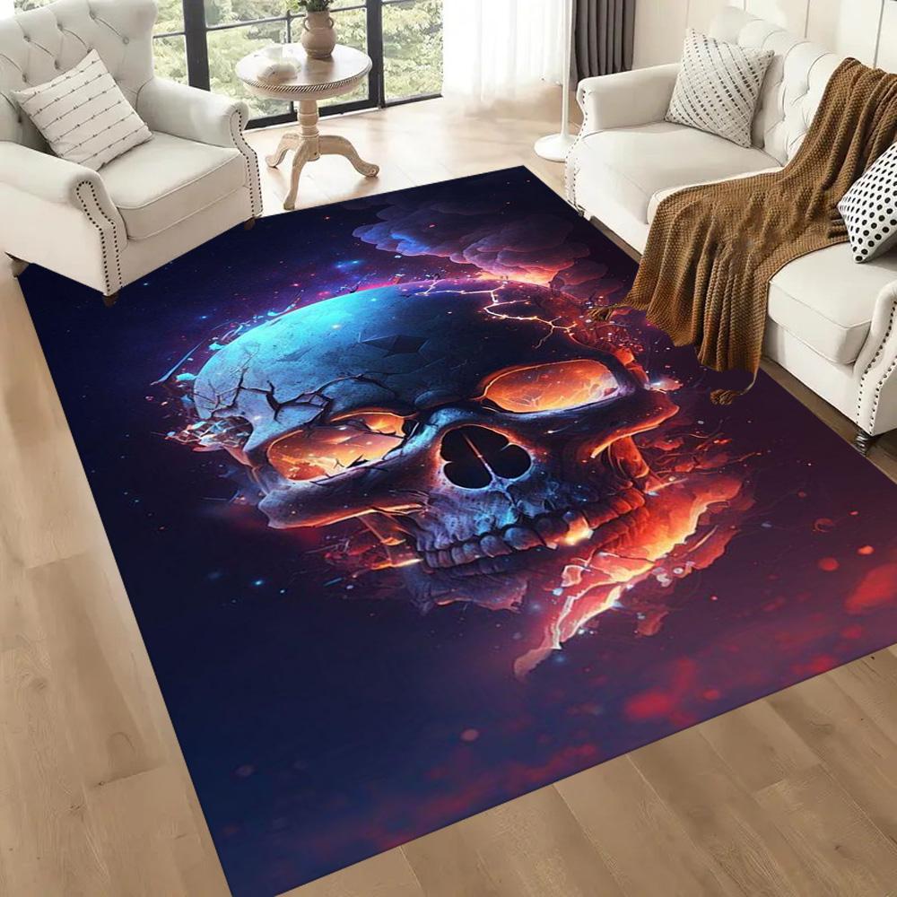 Eerie Skull In Flames Floor Mats for Living Room, Bedroom and Room Decoration Are Suitable for Gifts.