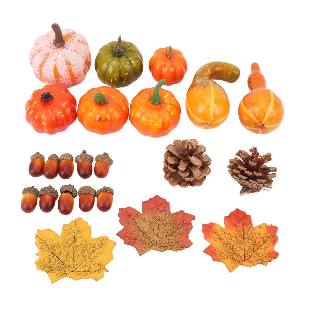Набор осеннего декора с тыквами 50 шт. 30 кленовых листьев 10 желудей 2 сосновые шишки 8 тыкв искусственная тыква осенние листья желуди