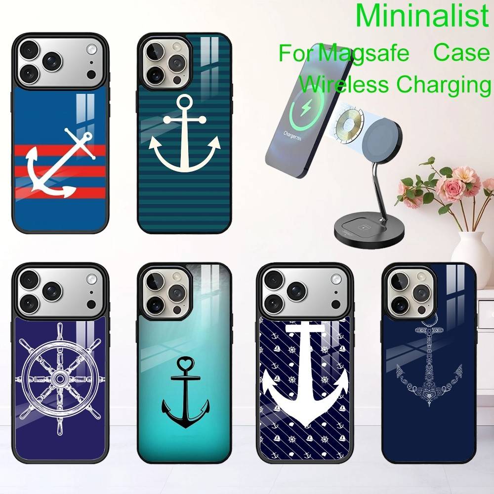 Anchor Compass nautical sailor Phone Case For iPhone17,16,15,14,13 Plus,Pro Max Magnetic For Magsafe Wireless Charging
