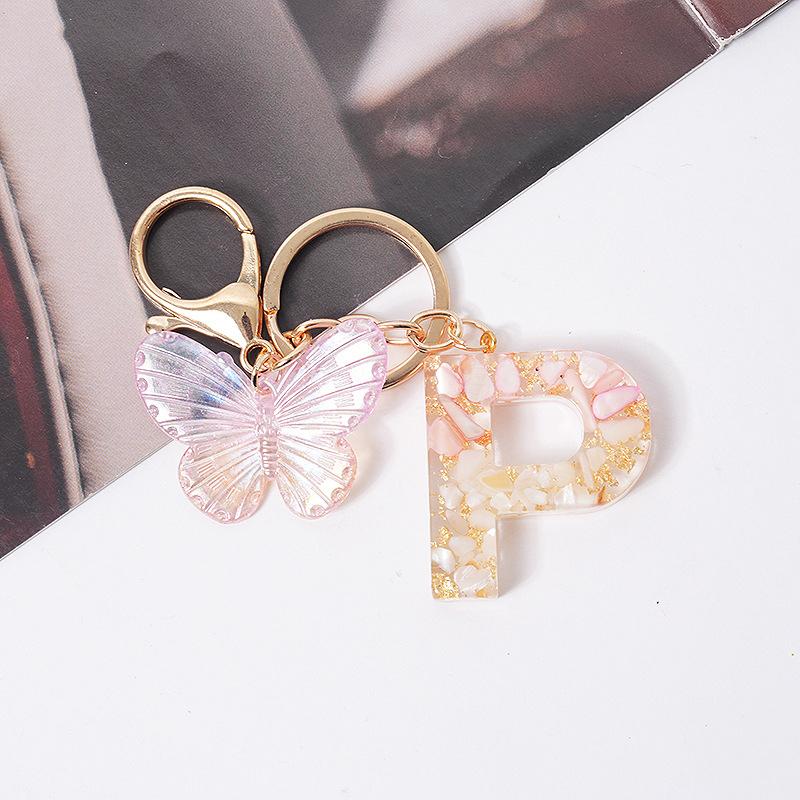 Розовая мечта Бабочка 26 букв от А до Я брелок из смолы 26 инициалов Белый камень сусальное золото кулон брелок для рюкзака подвеска сумка Декор