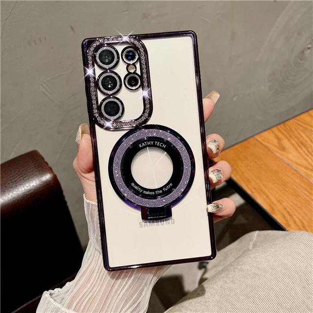 Для Samsung Galaxy S25Ultra Роскошный Чехол для Телефона с Гальваническим Покрытием Рамки Бриллиантами, Блестящая Подставка-Держатель, Чехол для Samsung S22 S23 S24Plus