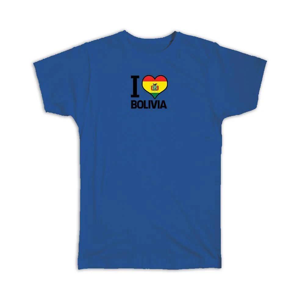 Gift T-Shirt : I Love Bolivia Flag Heart Country Crest Bolivian Expat