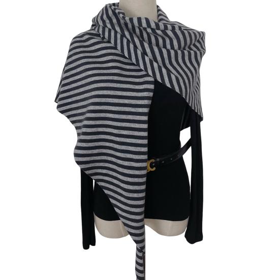 Women Knitted Shawl Wrap Scarf Striped Design Soft Imitation Wool Cashmere Cape Cardigan Shawl Coat Blanket