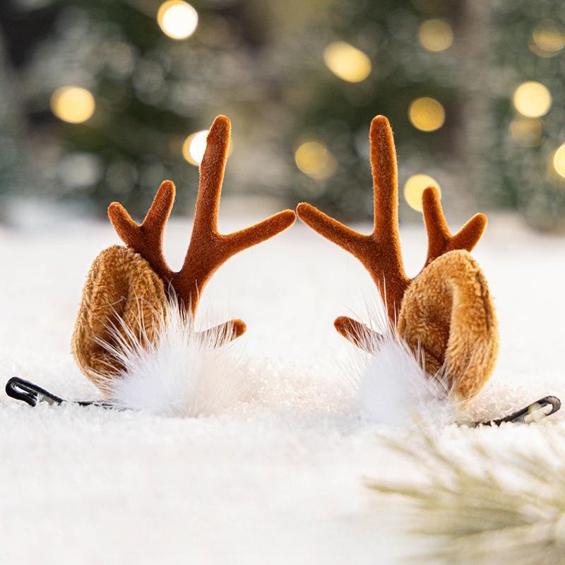 Заколки для волос в виде рогов северного оленя с помпонами и ушками - Праздничные рождественские аксессуары для волос для женщин, Идеально подходят для сезонных торжеств