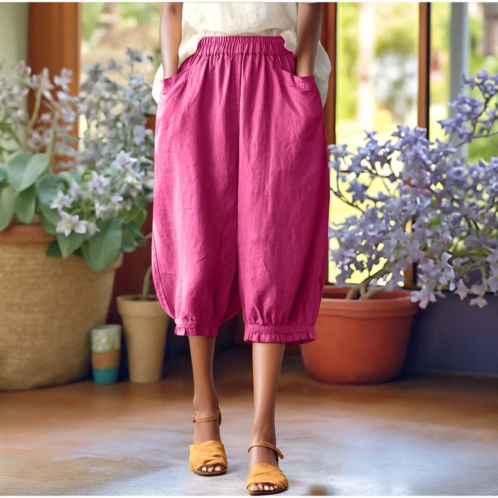 Женские модные однотонные свободные брюки большого размера с эластичной талией и маленькими штанинами, универсальные повседневные брюки-квотербеки