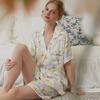 New summer products, with chest pads, human cotton satin, women's lapel print short-sleeved pajama set can be worn outside