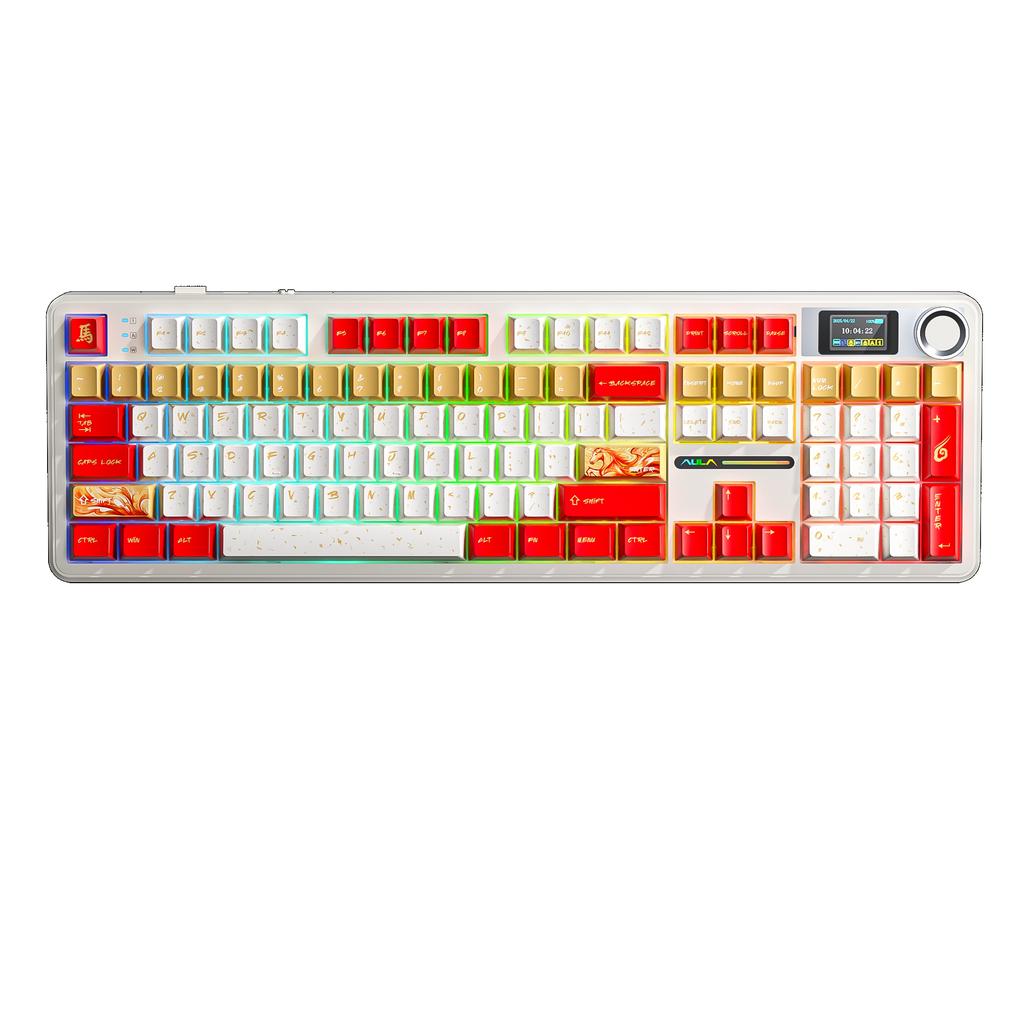 AULA F108 PRO Wireless Mechanical Keyboard with Screen Knob Full Size 8000mAh Battery RGB Backlit Hot Swappable Gaming Keyboard