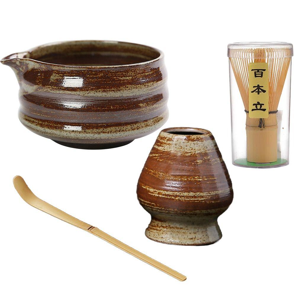 4PCS Food Grade Japanese Matcha Tea Set Bamboo Ceramic Japanese Chasen Matcha Whisk Set Stirring