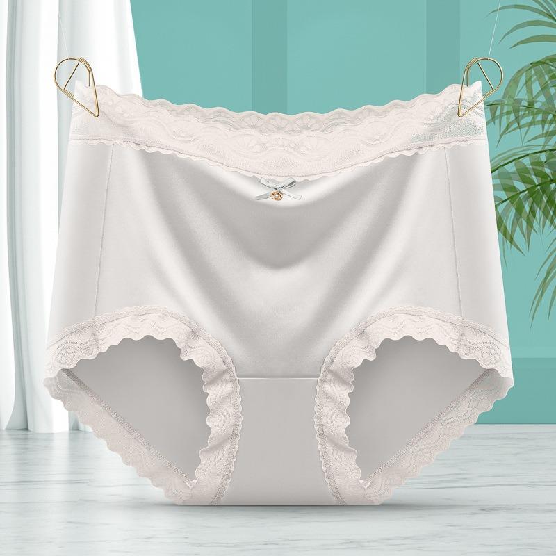 Sexy Underwear for Women Lace Edge Medium High Waist Satin Panites Comfortable Plus Size No Trace Silk Antibacterial Crotch Triangle Underwear