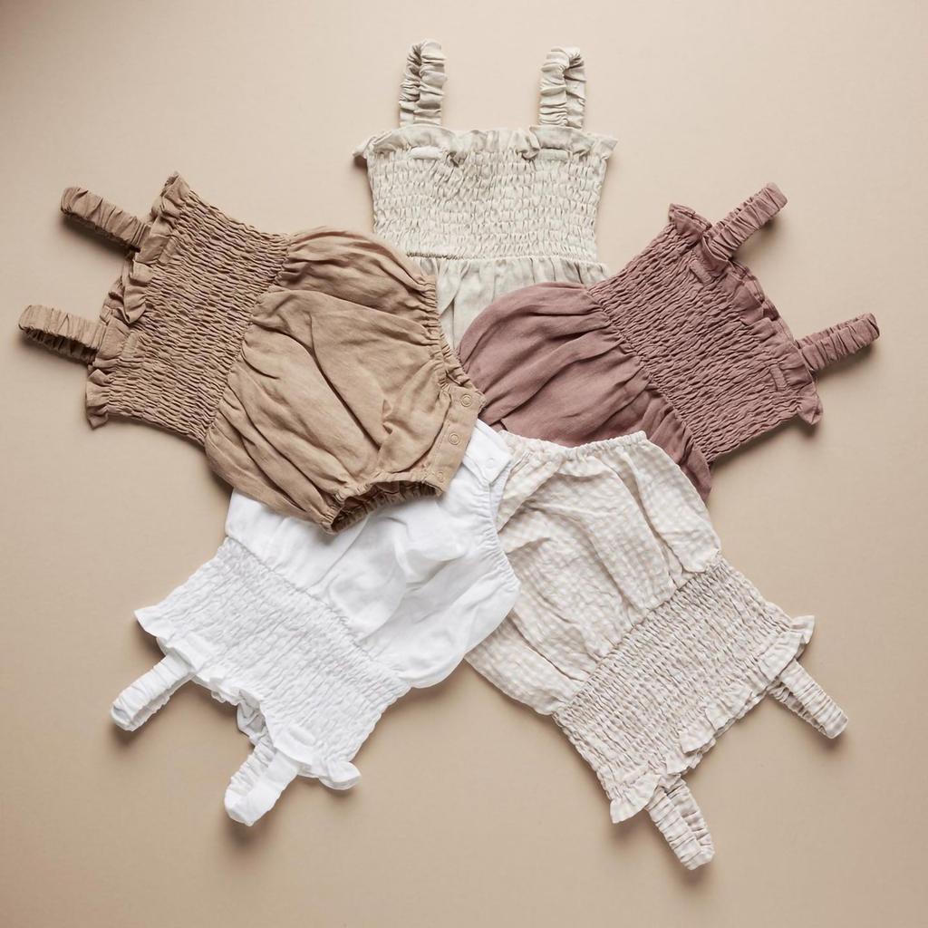 Baby Summer Jumpsuit Outfit Solid Color Ruched Toddler Girl Casual Sleeveless Suspender Rompers and Headband