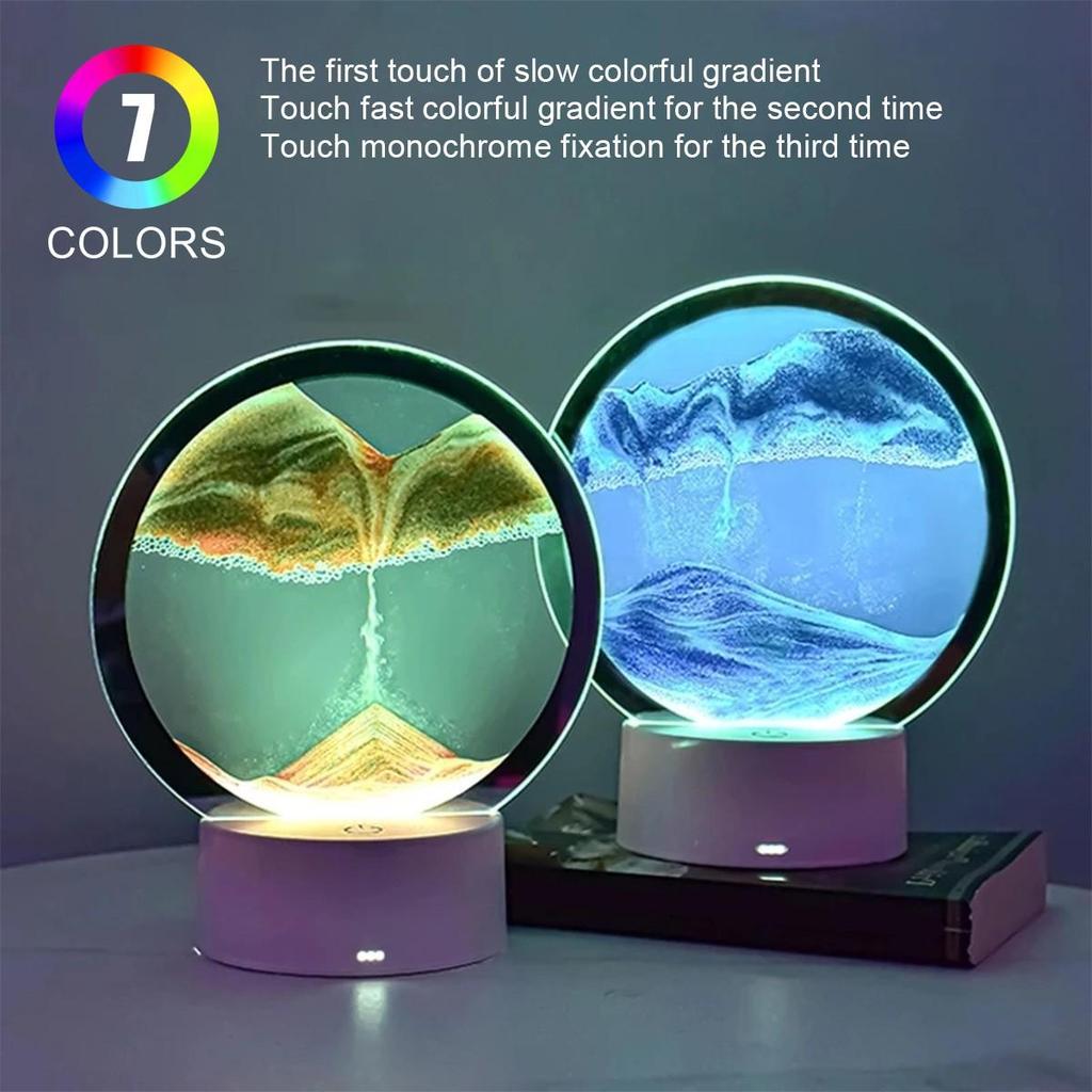 USB светодиодный RGB песочный светильник, ночник с движущимся песком, 7 цветов, свет в виде песочных часов, 3D-настольный художественный стол с движущимся песком