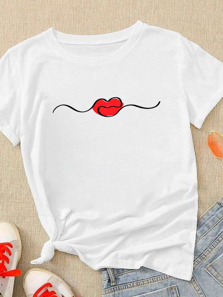 (Азиатский размер) Симпатичная женская модная одежда с надписью Love Heart Trend, повседневная футболка с коротким рукавом, женская футболка с принтом, футболки с графическим рисунком