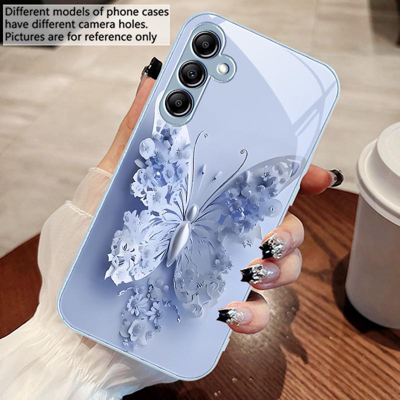 Зеленый Цветок Бабочка Для Samsung A 73 72 71 70 56 55 54 53 52 51 50 42 35 34 33 32 31 26 25 24 23 22 30 20 стеклянный чехол для телефона