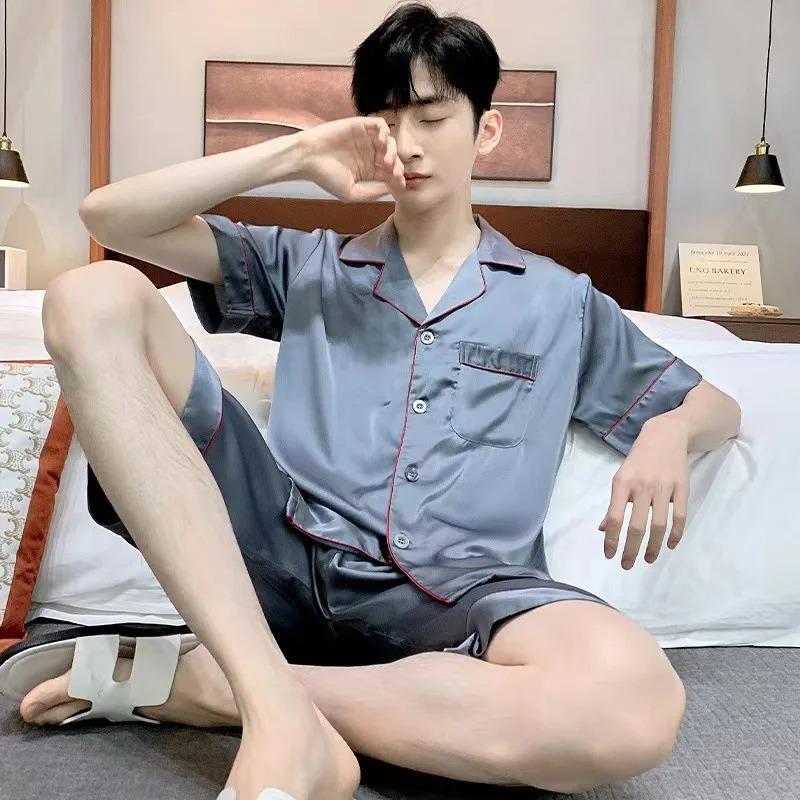 Летние мужские пижамы с рисунком из мультфильмов, повседневные короткие топы, короткие штаны, комплекты пижам, кардиганы, мужская одежда для сна, пижамы, домашняя одежда, мода