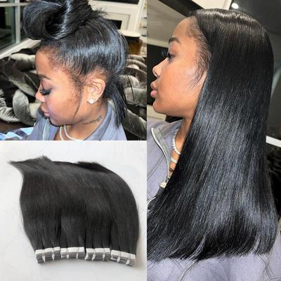 100% человеческие волосы, натуральный черный цвет, искусственная лента для наращивания волос, 20 шт./50 г.