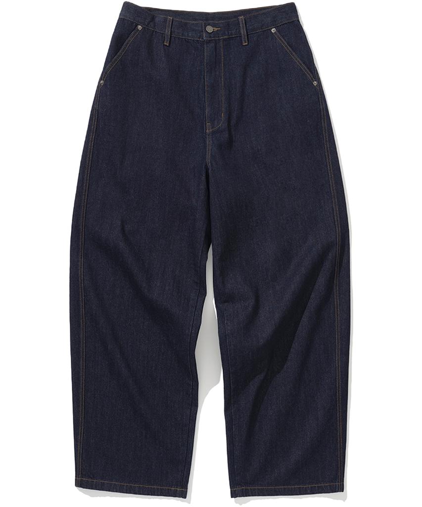 NOT4NERD Linen Like Curved Semi Wide Denim Pants - Deep Indigo