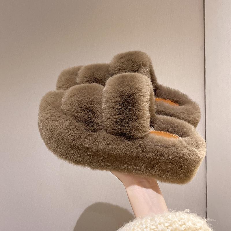Женские пушистые женские меховые роскошные пушистые плюшевые тапочки, домашние мягкие нечеткие домашние тапочки на платформе, домашние повседневные зимние домашние теплые женские тапочки на высоком каблуке