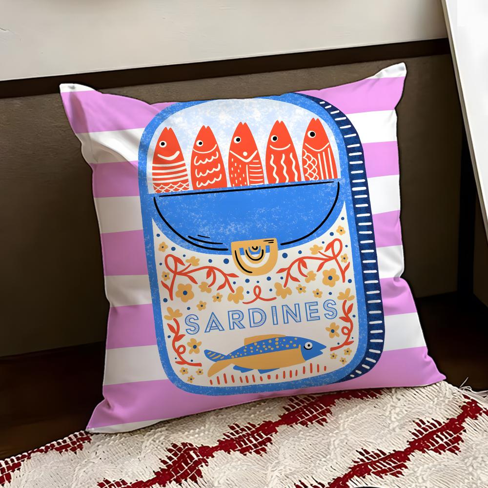 Cartoon SSardine CCan cute Cushion Cover Reversible Soft Durable Pillow Cover Home Car MultiScene Use for Daily Comfort