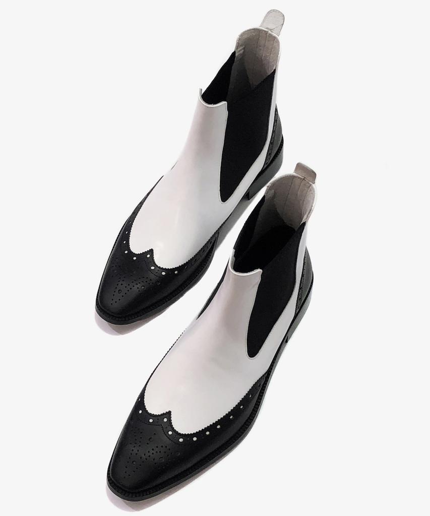 Joenshoe Lil Wingtip Combination Chelsea Boots Black And White