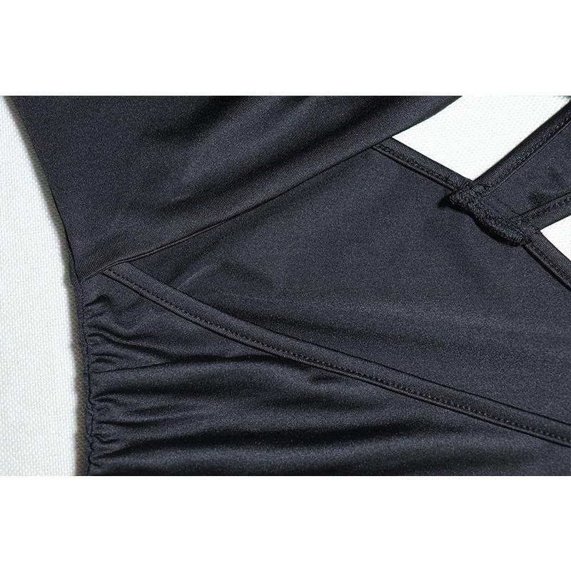 Women's Sexy Square Neck Pleated Dress Solid Color Chest Wrap Long Sleeve Halter Hollow Waist Pack Hip Dress