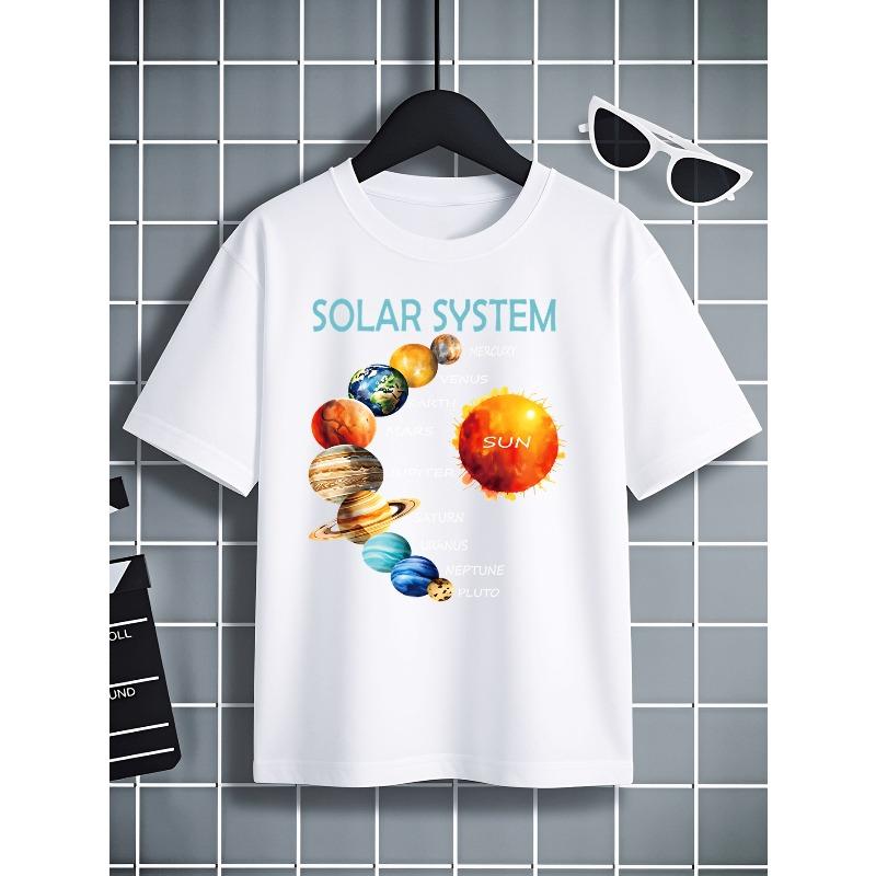 European sizes Boys' T-shirt Solar System Planets And Sun Machine Washable, Suitable for All Seasons, Ideal for Outdoor Activities