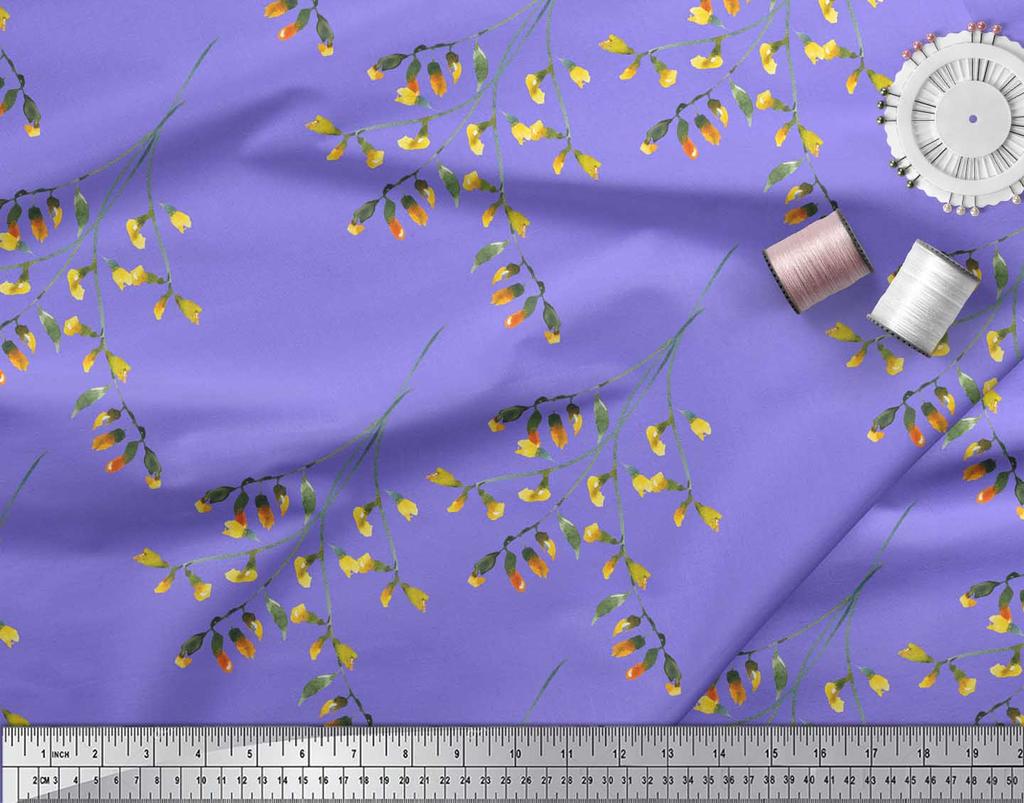 Soimoi Черная японская креп-сатиновая ткань с акварельным принтом и листьями, ткань для рукоделия шириной 42 дюйма по метрам