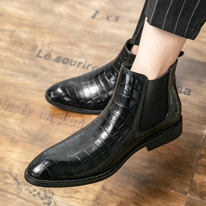Luxury Chelsea Boots for Men Waterproof Man Ankel Boots Business Dress Boots Pointed Toe High Top Botas Masculino Leather Shoes
