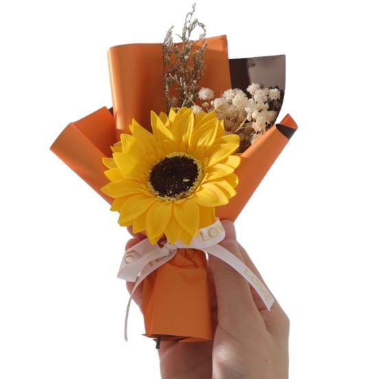 Мини-букет из искусственных мыльных цветов, композиция из искусственных гвоздик/подсолнухов и гипсофилы, подарки на День святого Валентина для женщин, лучшей подруги, девушки