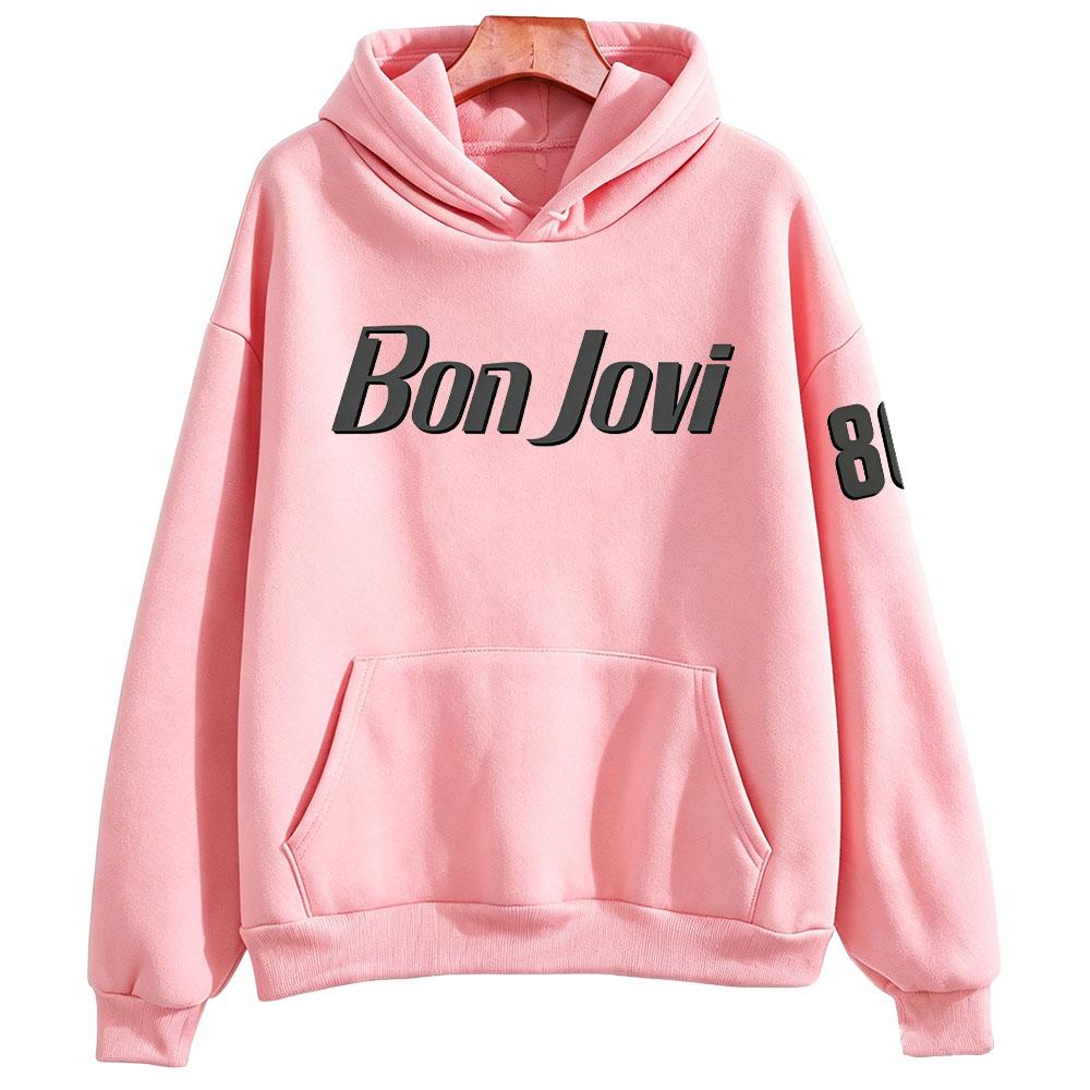 Толстовка Bon Jovi в тонких оттенках Рок Винтажный Принт с Буквами Мерч Свитшот с Капюшоном с Длинным Рукавом Оверсайз Пуловер Мода Уличного Стиля Худи