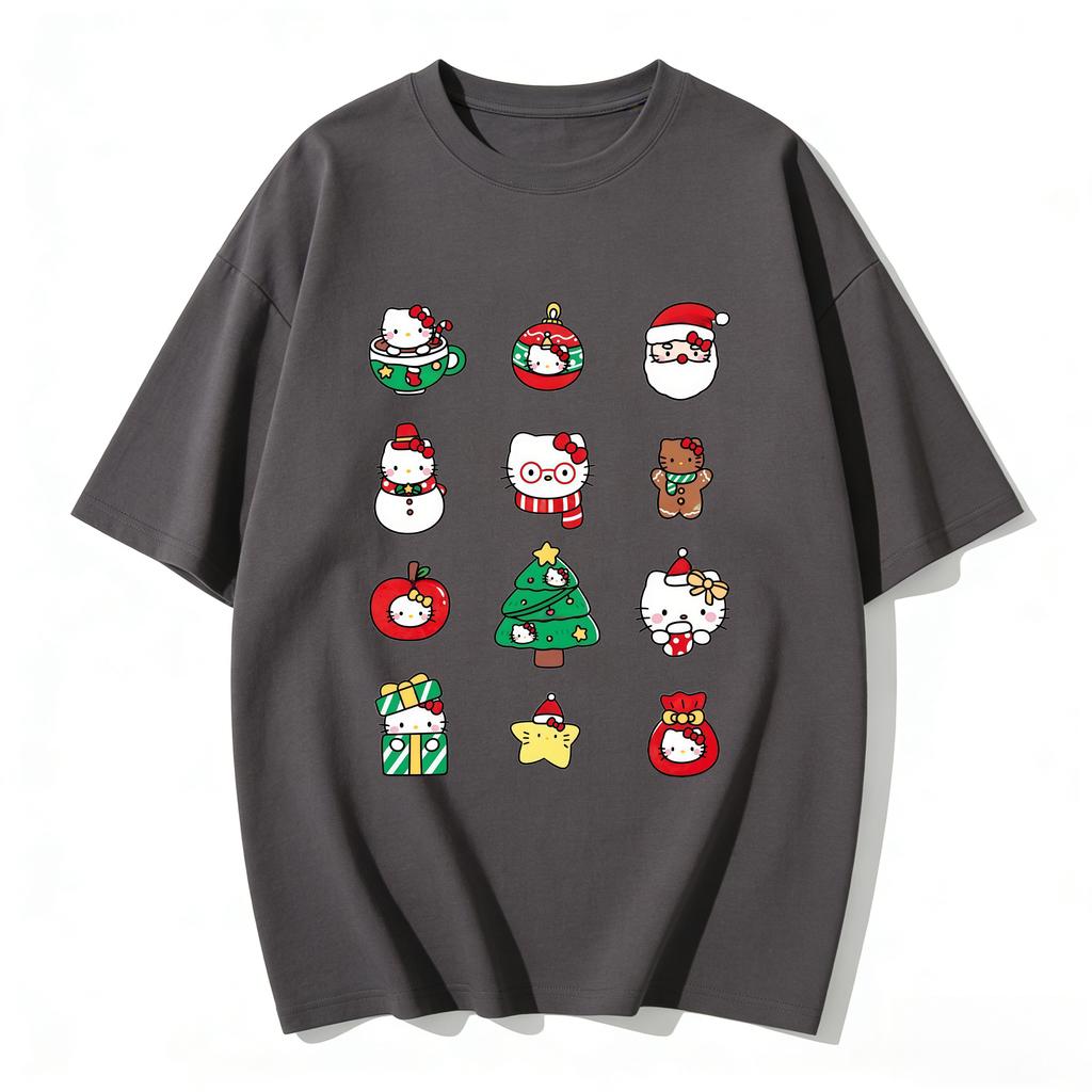 2026 New Highquality Arrival Kawaii Christmas Kitty Graphic Couple T Shirts Casual Family Matching Outfits Parentchild Tees