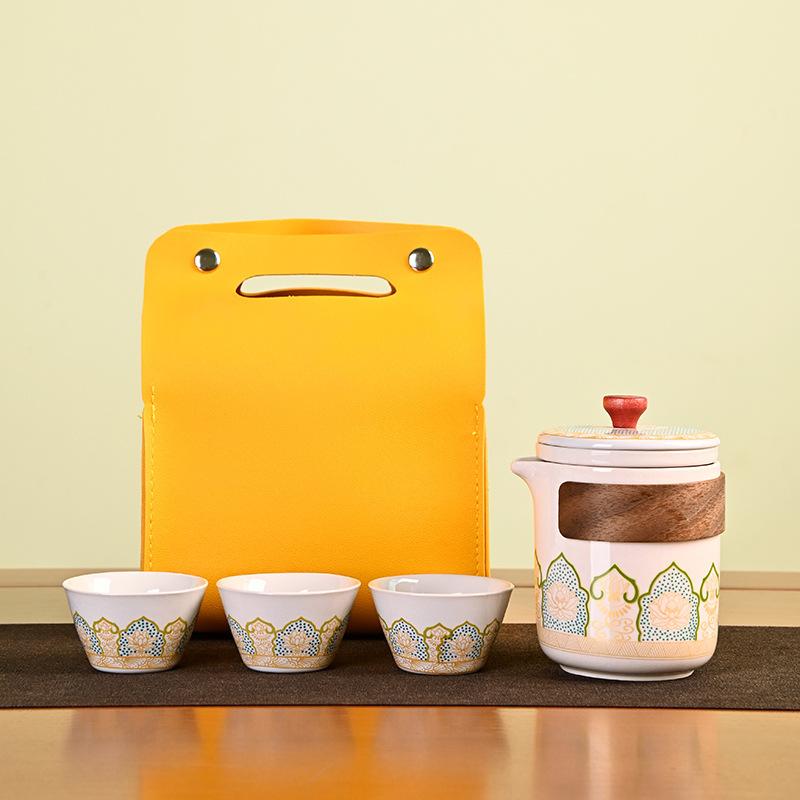 Дорожный набор для чая кунг-фу, маленький набор для улицы, керамическая чашка куайкэ, один чайник, три чашки, сувенир, бизнес, древний стиль, подарки