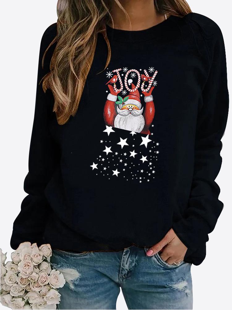 Зимняя повседневная женская толстовка со снежинками и буквенным принтом, круглым вырезом и длинными рукавами, свободная женская футболка с рисунком, блузка размера плюс