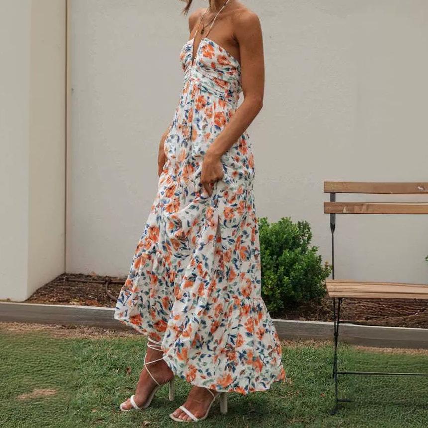 2024 Модное женское длинное платье с открытыми плечами и V-образным вырезом