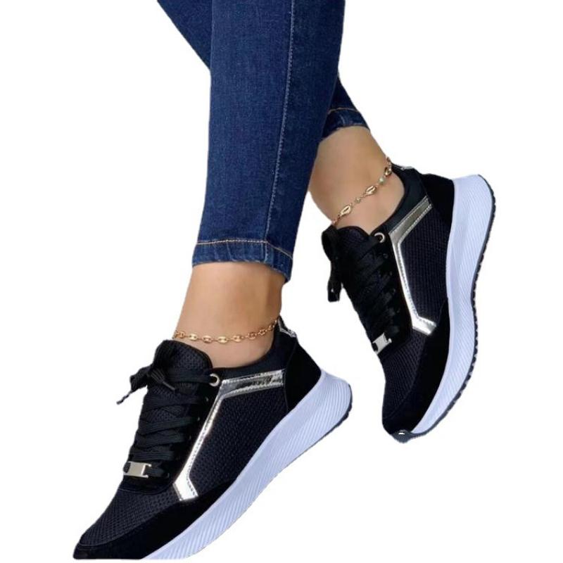 2024 Осень Новые Женские Повседневные Кроссовки Модные Круглые Носки Дышащая Сетка Кроссовки Женские Плоские Шнуровка Спорт Теннис