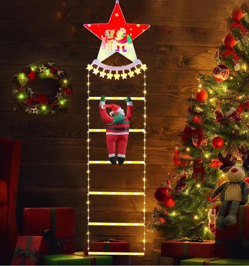 Рождественские светодиодные огни Санта Клаус, поднимающегося по лестнице, для украшения стен
