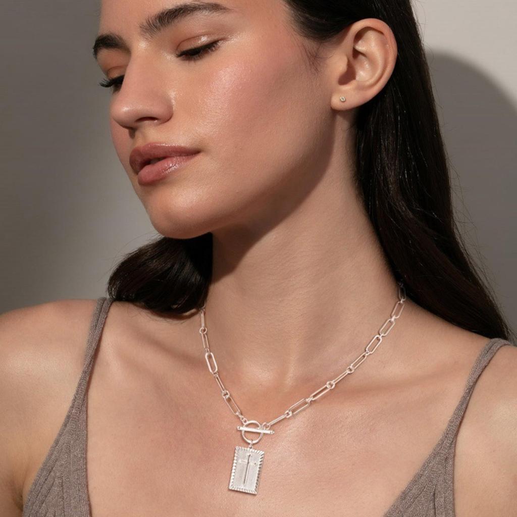 Geometric Cross Pendant Necklace Trendy Jewelry Chain Accessory Copper Texture Suitable for Fashion Women Present