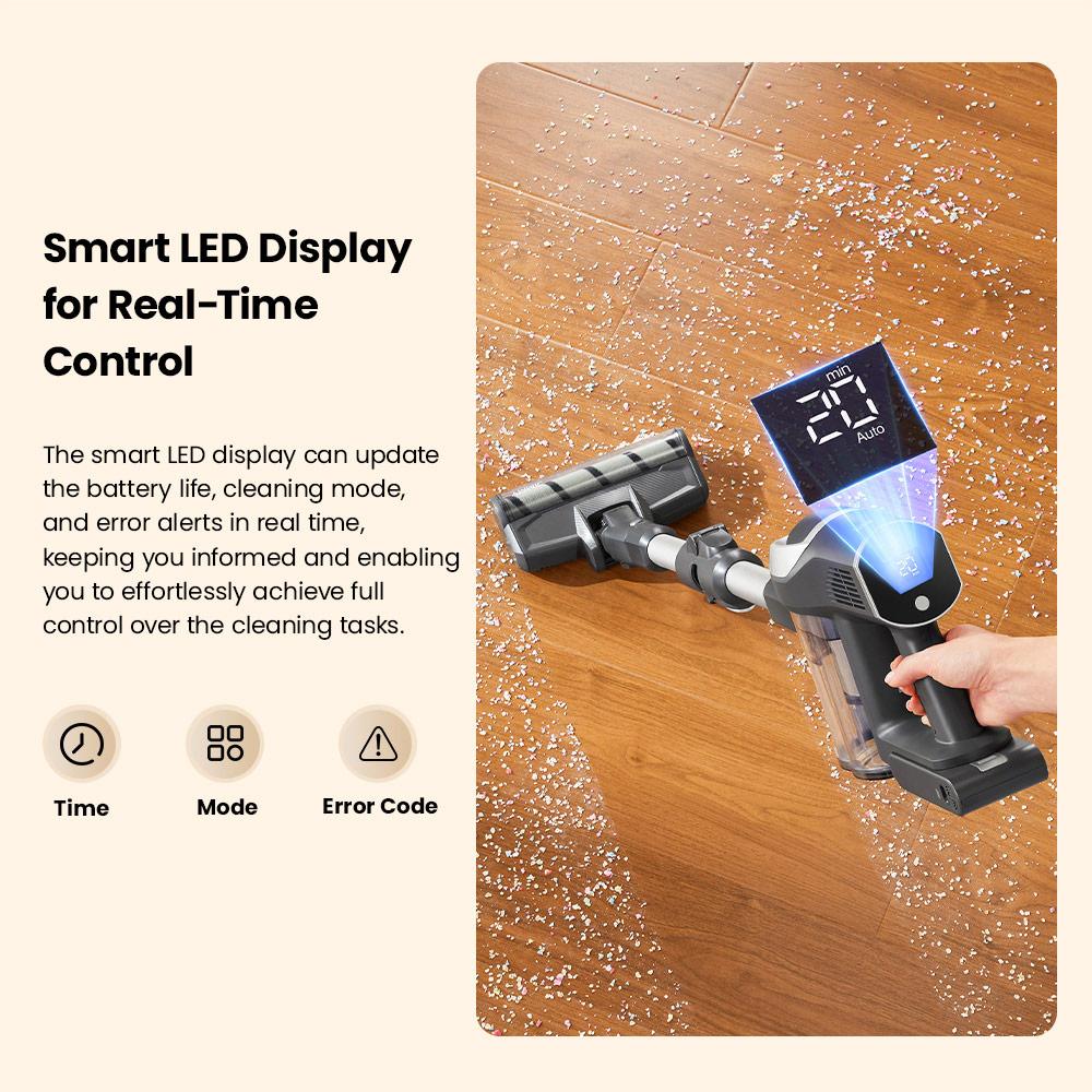 Беспроводной пылесос JIMMY JV9 Pro Aqua - Мощность всасывания 160 Вт, Время работы 45 мин, HEPA-фильтр, Влажная уборка, 4 режима, Светодиодный дисплей