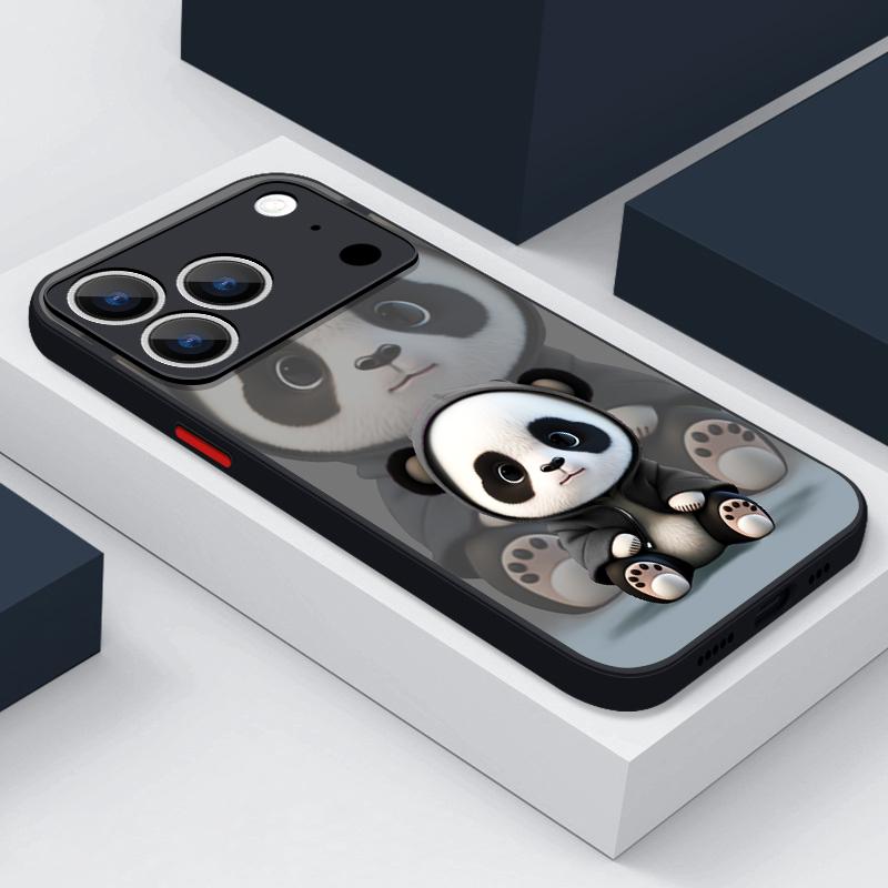 Милый 3D рельефный чехол для телефона с рисунком панды для iPhone 17 Pro Max Funda iPhone 16 Pro Max 13 15 14 17 Air 16e Матовая задняя крышка Coque