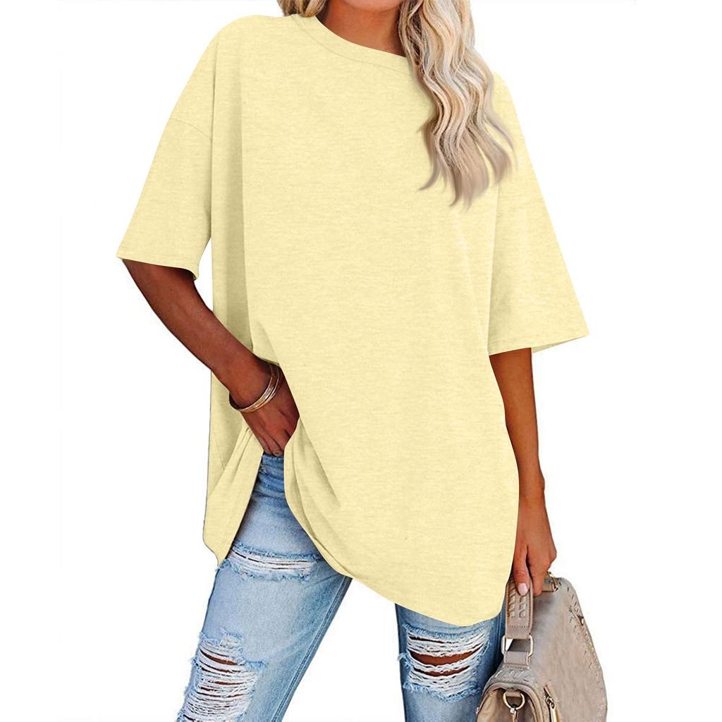 Womens' Fashionable And Casual Solid-color Basic Round-neck Short-sleeved Top