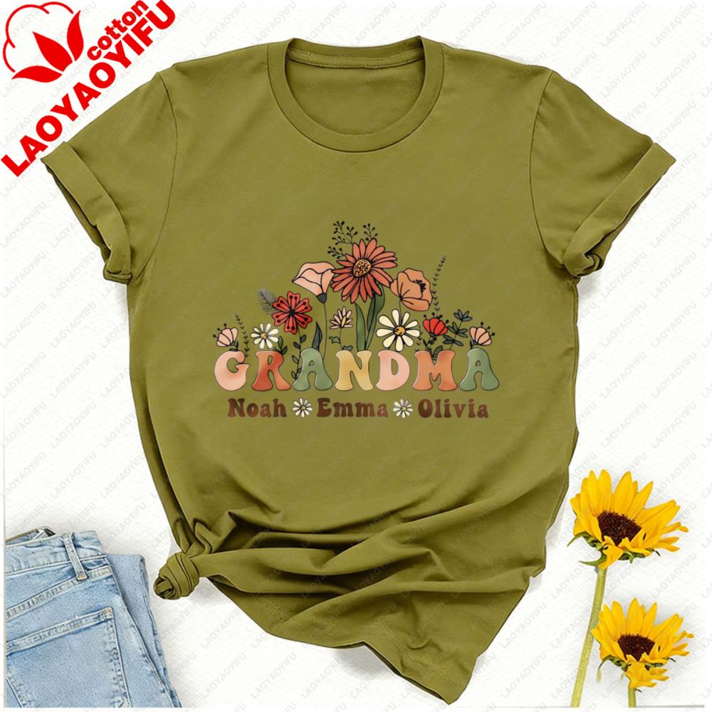 Custom Wildflowers Grandma Shirt with Grandkids Names Personalized TShirt Mothers Day Gift for Grandma Gifts for Grammy Vintage