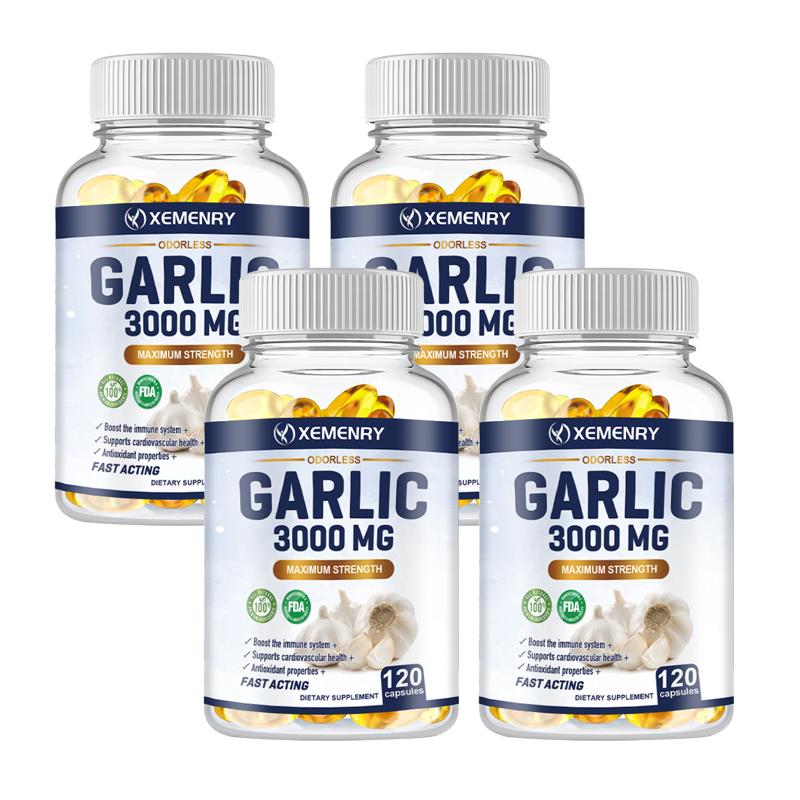 XEMENRY - Odorless Garlic Capsules - 3000mg Garlic Extract - Immune System & Cardiovascular Health