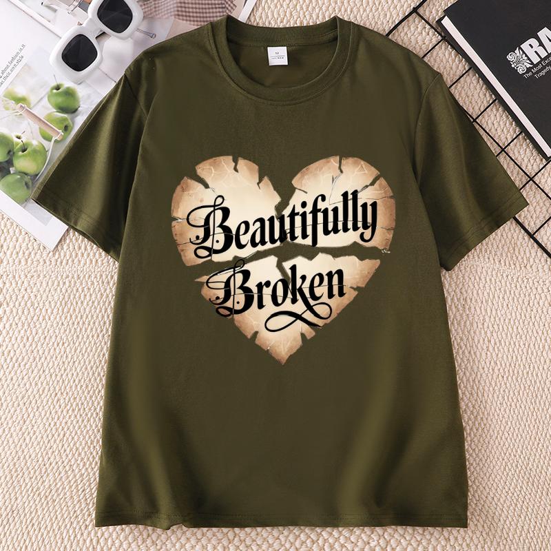 Beautiful Broken Heart T Shirt Unisex Ladies Love Graphic T Shirts Casual Cotton Round Neck Printed Short Sleeve Tshirts Clothing