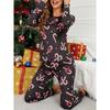 Christmas Printing Black Long Sleeves Full Pants Pijama Spring Milk Silk Sleepwear Loungewear Autumn Women Pajama Set