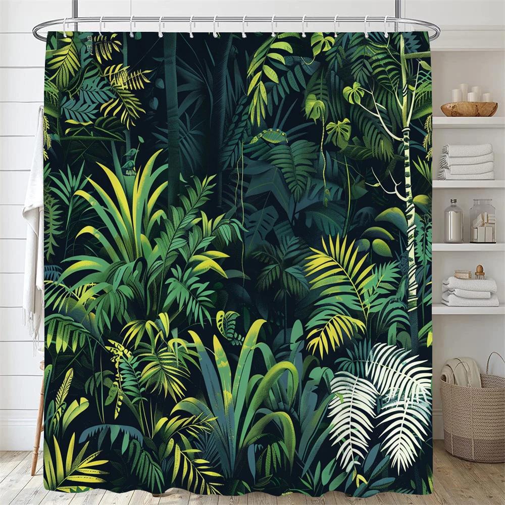Зеленые Растения Листья Лозы Цветок Шторка для Ванной Печать Современные Нордические Листья Полиэстер Домашний Декор Занавеска для Ванной С Крючками