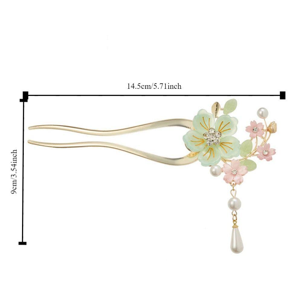 Vintage Pearl Tassel Hair Stick Elegant Chinese Hair Clip Butterfly Flowers Hairpin Hanfu