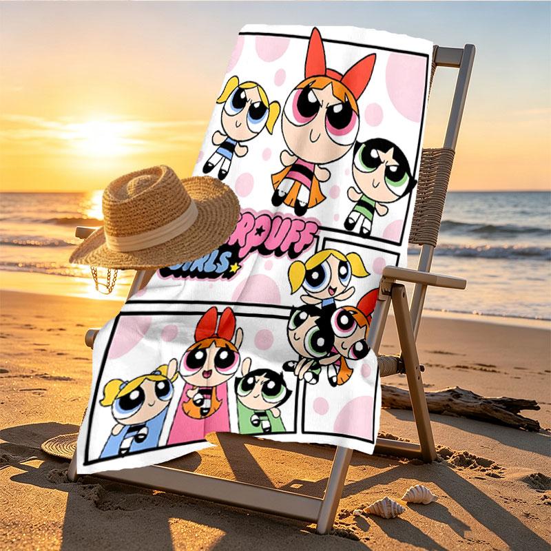 The Powerpuff Girls Print Beach Towel Design, Soft, Lightweight. for Home Bathroom, Spa, Pool, Yoga, Surfing, Camping, Gift for Family, Friend
