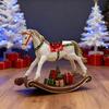 Yousheng Hand-painted Rocking Horse Statue Vintage Wooden Horse Figurine Resin Pony Sculpture Home Office Desktop Decoration Ornament