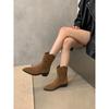 Thick Heel Pointed Retro Brown Western Cowboy Boots Women's Shoes 2024 New V-mouth Short Boots Spring and Autumn Martin Boots