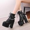 Gothic Buckle Strap Ankle Boots Women Faux Leather Platform Block Chunky Heels Chain Ultra High Heels Motorcycle Boots